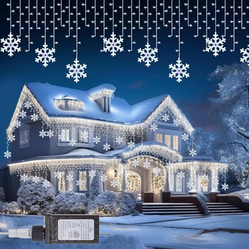 Minetom Snowflake Icicle Lights Outdoor,20FT 200 LED Icicle Christmas Light by Minetom