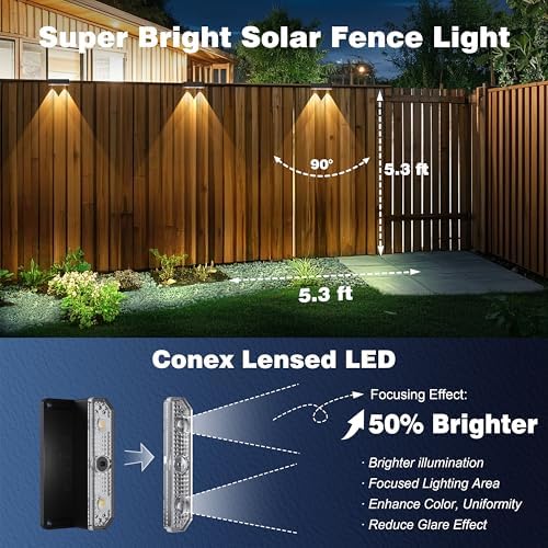 Peasur Solar Fence Lights Outdoor 4 Pack, Waterproof LED Steps Light Solar Powered, Deck Lights for Railing Yard Outside(Warm White) - Image 2