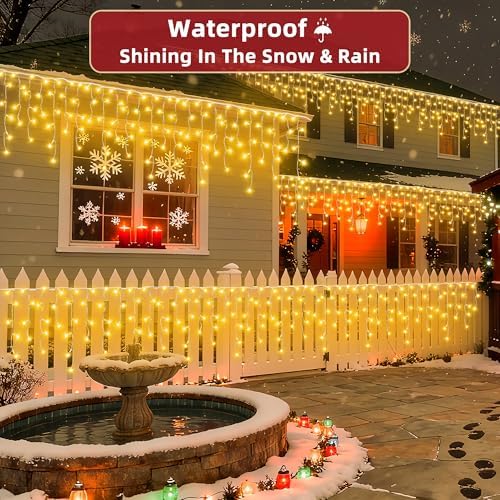 612 LED 60ft Christmas Lights with 136 Drops, 12 Lighting Modes Warm White Christmas Decoration Twinkling Lights Dimmable, Timer Outdoor Waterproof Fairy Lights for Indoor Garden House Eaves Roof - Image 5