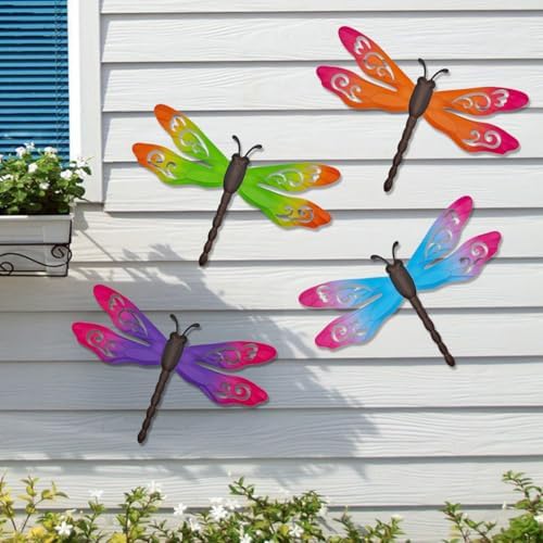 4 Pcs Metal Dragonfly Outdoor Wall Art Hanging Decor - Image 4