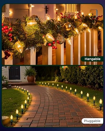 Christmas Pathway Lights Outdoor,102.8 Ft Lights with 80 Warm White Bulbs - Image 6