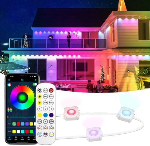 Permanent Outdoor Light,150ft with 100 LED Eaves Lights,Smart RGB Outdoor Lights with 75 Scene Modes,IP67 Waterproof,for Halloween Decorations,Christmas,Party,App and Remote by QualityCreatesaBetterLife