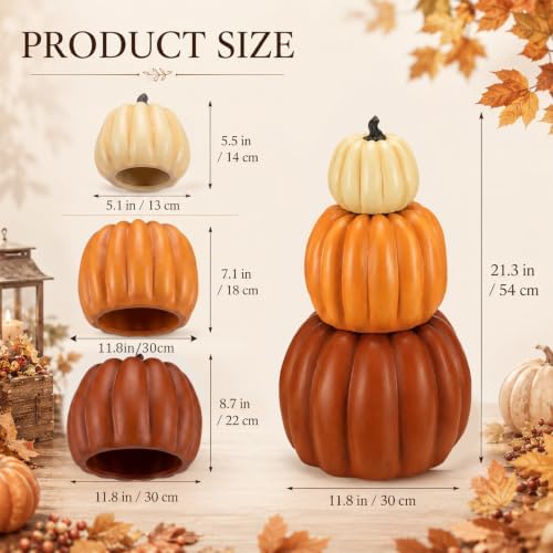 Wesiti 1 Pcs 21.3'' Large Fake Outdoor Stacked Pumpkins for Front Porch - Image 2