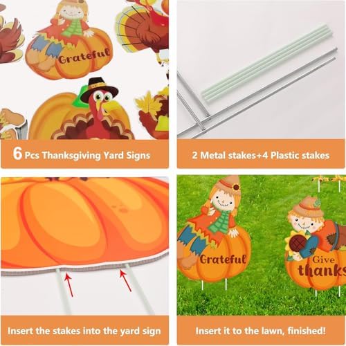 Thanksgiving Yard Outdoor Decorations Fall Pumpkin Turkey Signs - Image 3