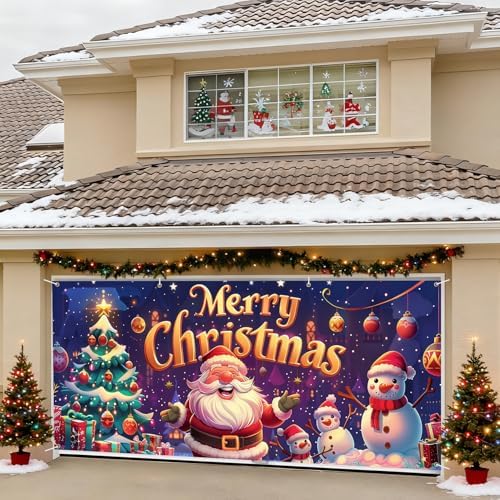 6 x 13 ft Christmas Garage Door Decorations Merry Christmas decorations Xmas Garage Door Cover, Happy New Year Hanging Banner for Home,Outdoor,Indoor,Party (Merry Christmas-Purple, 6 x 13 ft) - Image 4