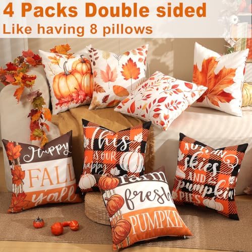 TOYPOPOR Fall Decorations for Home, Double Sided Throw Pillow Covers 20x20 Set of 4 Outdoor Indoor Fall Decor Pumpkin Fallen Leaves Autumn Thanksgiving Throw Pillow Cover for Living Room Bedroom Couch - Image 3