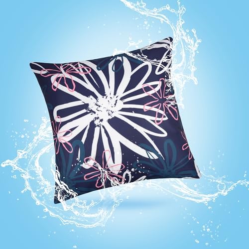 Pyonic Outdoor Waterproof Pillow Covers Pack of 2 Dahlia Water Resistant Decorative Outdoor Pillow Covers 18x18 inch Square Patio Pillows for Funiture Garden,Blue - Image 5