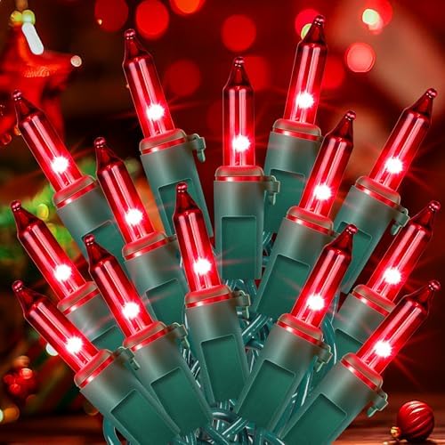 woohaha Red Christmas Mini String Lights, 2 Pack 50 Count 13FT Green Wire by Woohaha