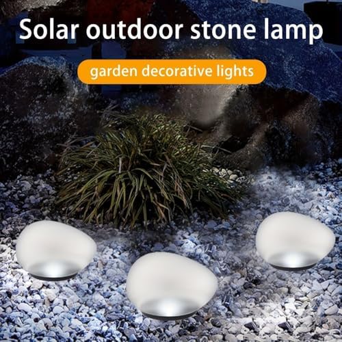 Solar Small Garden Lights Outdoor Glow Cobblestone Shape Lamp Garden Decor Waterproof Landscape Night Lights for Garden Paths, Stairs, Lawns, Patios, Yard, 4 Pack (Cool White) - Image 2