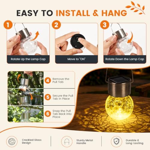 GIGALUMI Solar Lights Outdoor Hanging Lantern Garden Decor for Outside 8 Pc - Image 3