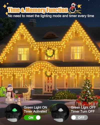 106 FT Christmas Lights Outdoor, 972 LED Waterproof Outside Christmas Lights Plug in, Connectable 8 Modes Hanging Fairy Lights with 216 Drops for House Eaves Yard Patio Wedding Decoration, Warm White - Image 3