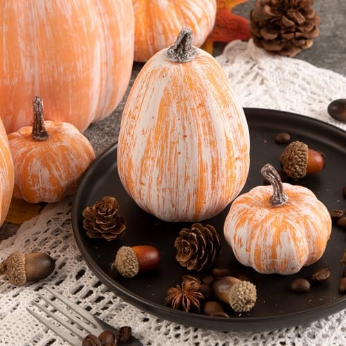 Ywlake 16 Pcs Artificial Pumpkins Fall Decorations, Fake Terracotta Pumpkin for Autumn Harvest Halloween Thanksgiving Faux Pumpkins Home Table Decor (Terracotta) - Image 5