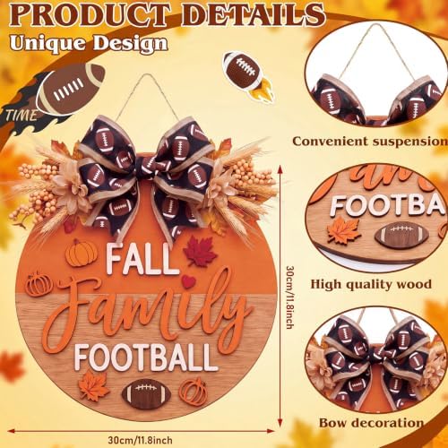Moucuny Fall Family Football Wreath for Front Door, Wooden Welcome Sign - Image 2
