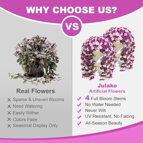 Artificial Hanging Flowers for Outdoors, 4 PCS 544 Blooms UV Resistant Morning Glory Faux Silk Vines, No-Odor Realistic Fake Plants for Garden Planter Porch Patio Decoration, Lotus Lightpurple - Image 3