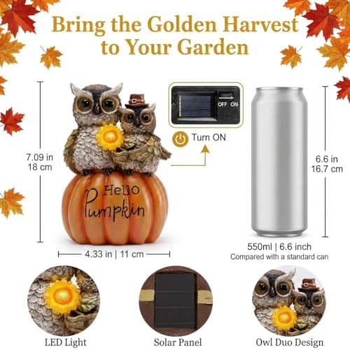 TERESA'S COLLECTIONS Fall Outdoor Decor Owl Pumpkin Solar Resin Light 7.1" - Image 2
