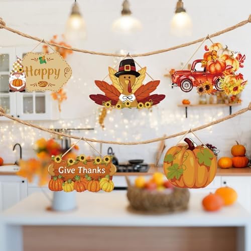Fall Thanksgiving Door Sign, Wooden Harvest Decorations, Indoor Outdoor Farmhouse Porch Decor (10) - Image 4