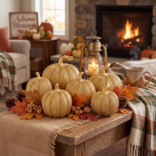 Thyle 6 Pcs Pumpkin Fall Decor Indoor, Gold Pumpkin for Decorating, Resin by Thyle