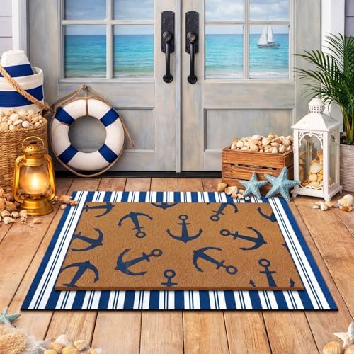 Drydiet Coastal Nautical Welcome Door Mat Outdoor Non Slip Layered by Drydiet