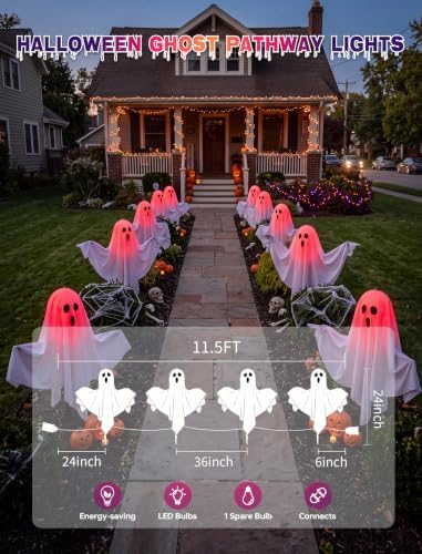 4Pack Halloween Pathway Lights Outdoor, Plug In LED White Ghost Light Decor - Image 2