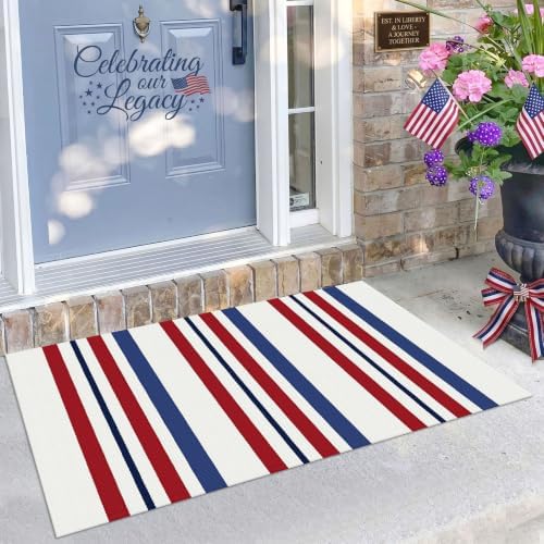 KILOCOCO 250th Anniversary Patriotic Striped Doormat 2.3'x3.6', Red Blue by Kilococo