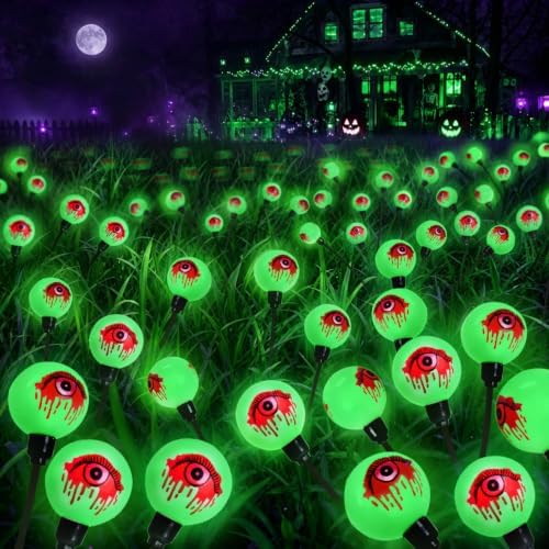 EEW Solar Halloween Decorations Outdoor 8 Pack 48 LED Eyeball Lights Green by EEW