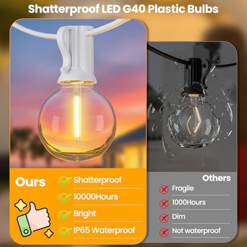 Mlambert 50FT(25FTx2) Solar String Lights with 20+2 LED G40 Bulbs, White - Image 6