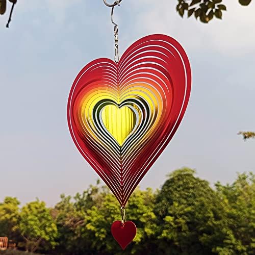 DJUAN Wind Spinner Red-Yellow Gradient Love Heart 3D Metal Hanging Wind Spinners Worth Gift Stainless Steel Yard Art Decorations Indoor/Outdoor Kinetic Wind Sculptures & Spinners - Image 4