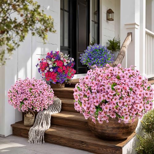 AXYLEX Artificial Flowers for Outdoors, 16 Bundles Fake Plants (Pink) - Image 3