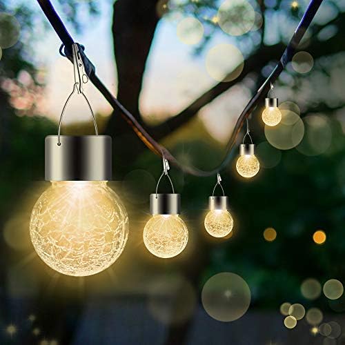 Solar Outdoor Lights Decorative 12 Pack, Hanging Solar Garden Lights Waterproof, Solar Powered Globe Cracked Glass Ball Lantern for Yard Patio Fence Tree Umbrella Holiday Decoration, Warm White - Image 2