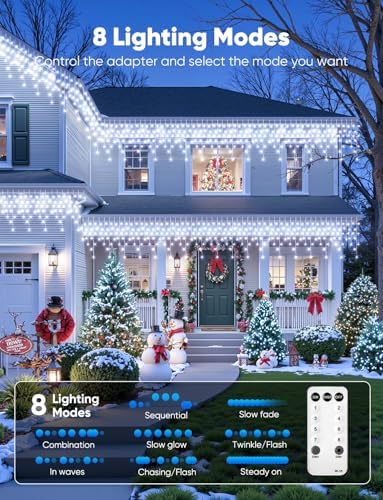 Icicle Lights Outdoor - 66 FT 736 LED Icicle Christmas Lights with 138 Drops, 8 Modes Christma String Light with Remote & Timer, Waterproof Fairy Light for Roof Patio Tree House Decor, White - Image 3