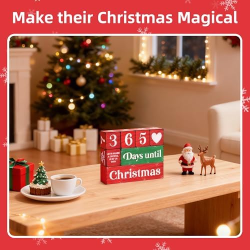 365 Days Christmas Countdown Wooden Tiered Tray Decor, Activities Decision Dice Decorations Gifts for Home, Winter Table Centerpiece for Party Kitchen Office - Image 3