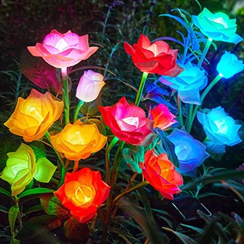 RECHOO Solar Garden Lights Outdoor 10Pack, Solar Flower Lights with 50 Rose by RECHOO