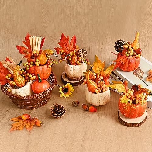 Waipfaru Fall Decor, Fall Centerpieces for Tables, 6Pcs Fake Pumpkin Decorations, Artificial Pumpkins for Decorating, Faux Fall Decorations for Home Thanksgiving Halloween Indoor Outdoor - Image 3