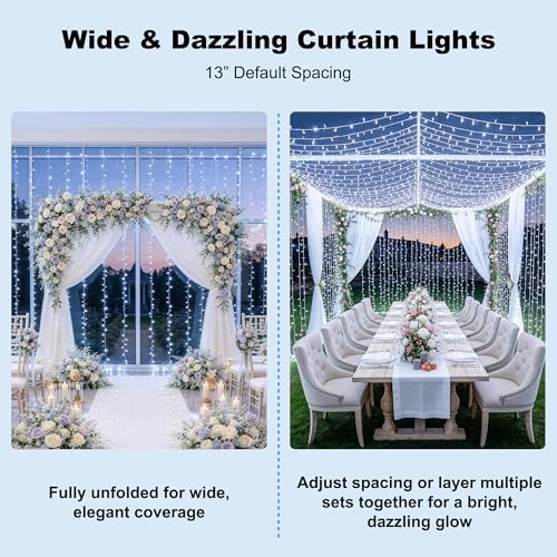 JMEXSUSS 900LED Curtain Lights, White Christmas Lights, 9.5x29.5ft - Image 5