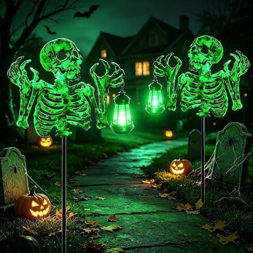 Halloween Decorations Outdoor Scary Skeleton Yard Stakes Solar Lights 2Pack by ZNYCYE