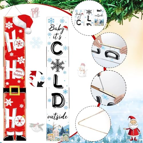 47" 2 Sided Porch Sign Christmas Winter Rustic Welcome Door - Image 3