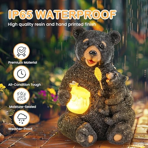 GIGALUMI Solar Garden Statues Bears 9" Black, Yard Decorations Outdoor - Image 6