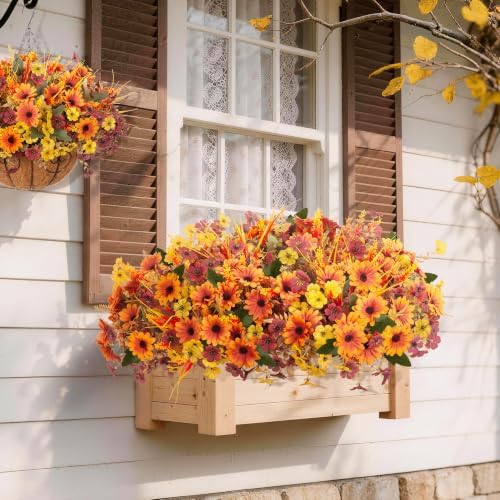 INQCMY Artificial Fall Flowers for Outdoor Porch Decoration,12pcs Fake Mums - Image 4