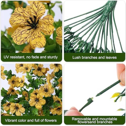 INSPRING Artificial Flowers Fall Faux Outdoor Outside Plants, 2 PCS Fake Silk UV Resistant Look Real Yellow Daisy Trailing Vines for Front Door Porch Planter Urn Patio Balcony Decoration - Image 4