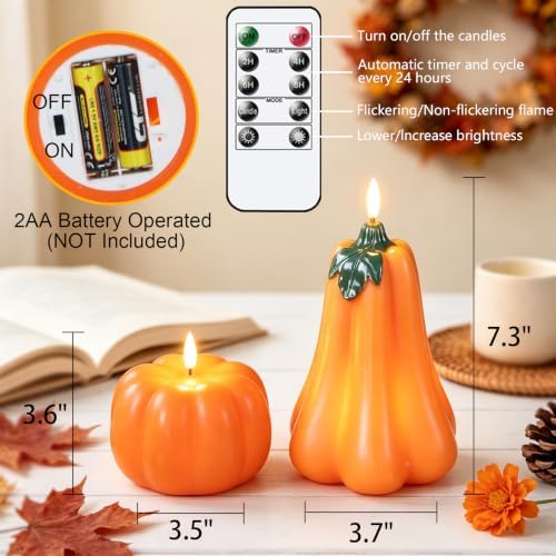 Wondise Fall Decorations Flameless Wax Pumpkin Candles with Remote Timer - Image 2