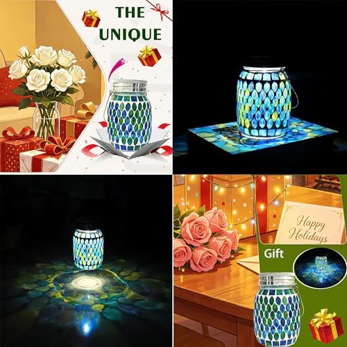 Solar Mosaic Glass Solar Hanging Lantern, Waterproof Outdoor Garden Light - Image 2