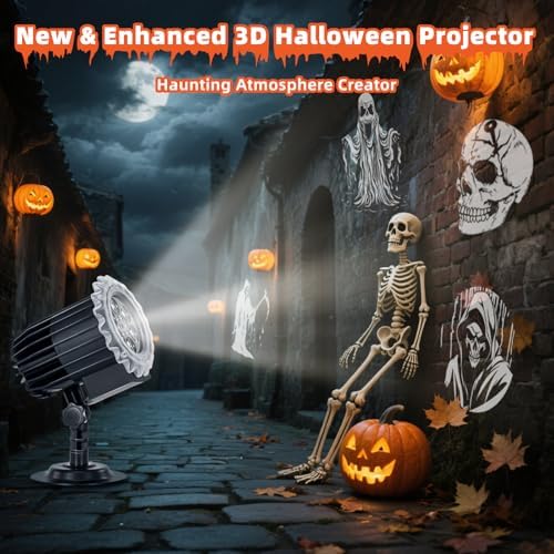 Christmas Projector Lights Outdoor, 3D Halloween Dynamic Rotating Skull Ghost Skeleton Decorations Indoor,Waterproof Holiday Light for Window,2025 Latest Terror Atmosphere Maker for Door,Garage - Image 5