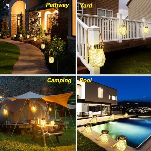 Solar Lantern Outdoor, 2 Pack Hanging Solar Lights Outdoor Waterproof, Upgraded 60 LED Lanterns Decorative Outdoor Garden Decor for Yard Pathway Patio Christmas Halloween, Warm White, ‎LD01 - Image 4