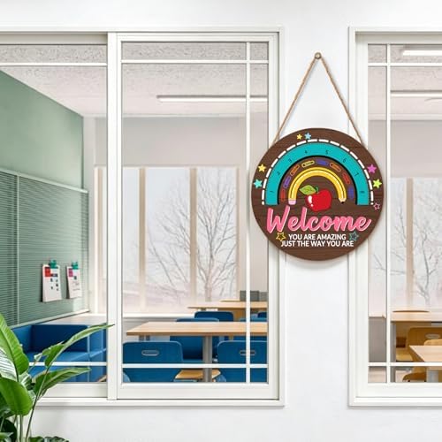 Classroom Teacher Door Sign Classroom Signs 12x12in Welcome Classroom Door Sign Teacher Wreath for Classroom Rainbow Hanging Plaque You are Amazing Welcome Poster for School Classroom Bulletin Board - Image 7