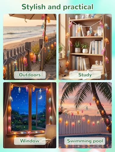 8.5Ft Slipper String Lights Tropical Beach Themed String Lights with 10 Colorful Flip Flops, Outdoor Flip Flop Fairy Light for Summer Bedroom Wedding Tent Holiday Party Decoration (Pack of 2) - Image 6