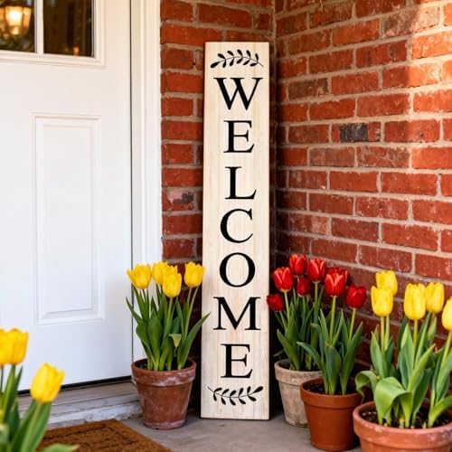 Farmhouse Wooden Welcome Sign Stand for Front Door, 47" Large Welcome Sign for Front Porch, Rustic Vertical Tall Porch Leaner Decor for Outdoor Patio Garden - Image 4