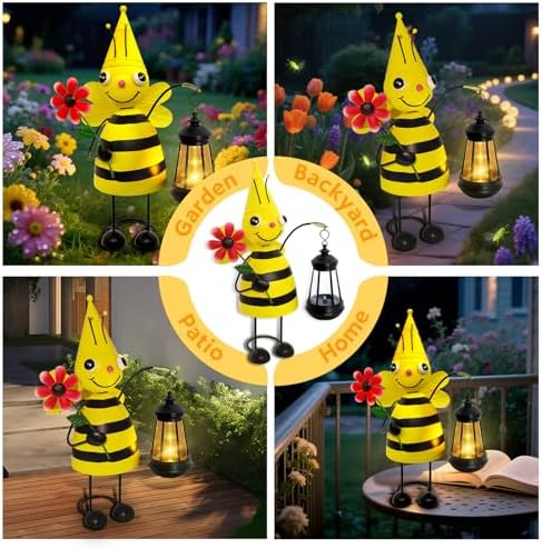 Solar Garden Lights Bee with Solar Lantern,Bee Statue Decor Waterproof - Image 4