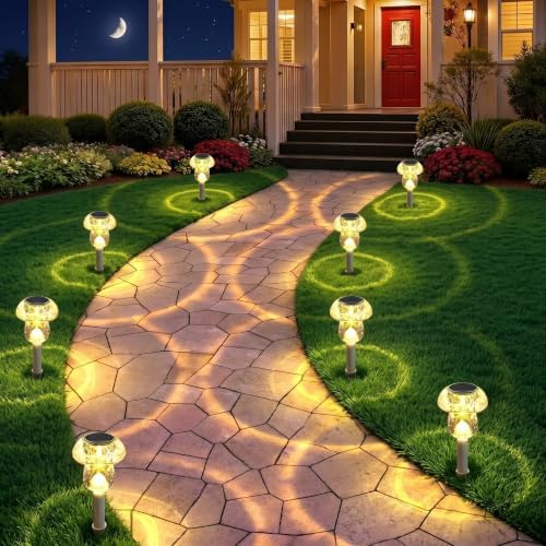 Benany Solar Lights Outdoor, 16 Pack Mushroom Lights Outside Waterproof, Solar Powered LED Lighting for Garden, Yard, Landscape, Path, Pathway, Lawn, Walkway, Driveway, Backyard Decor (Warm White) by Benany