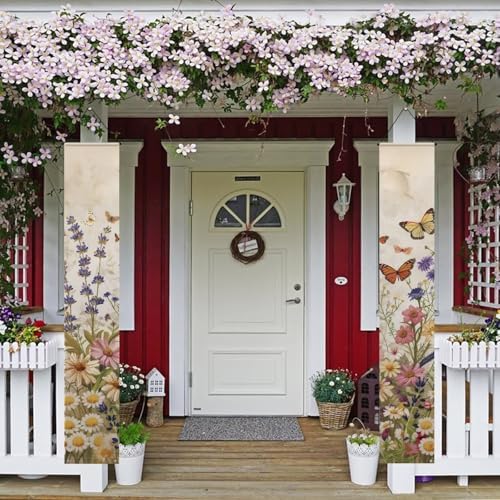 Butterfly Front Door Hanging Banner Wildflower Summer Porch Sign Hanging Flag Porch Sign for Front Door Outdoor Seasonal Holiday Wedding Yard Decor Farmhouse Indoor Wall Backdrop - Image 2