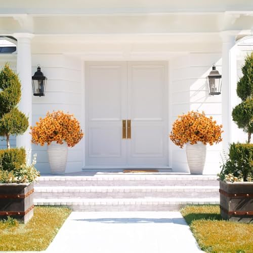 Grunyia 16 Bundles Artificial Fall Flowers UV Resistant Faux Greenery, All Weather Outdoor Autumn Decor for Thanksgiving Christmas Wedding Home Garden Fireplace Party Décor (Fall Orange Yellow) - Image 4